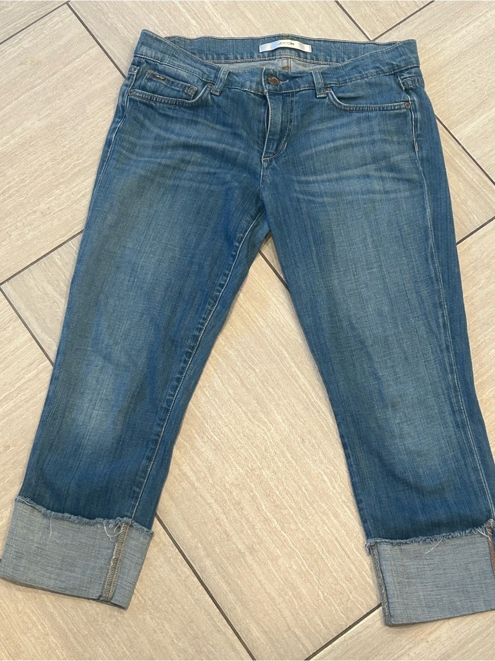 Joe's Jeans Wide Raw Hem Kicker Crop High Rise Coppola Blue Wash Size 28